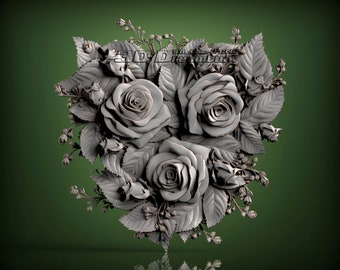 Flowers, 3d STL Model for CNC Router, Artcam, Vetric, Engraver, Relief, Carving, Cut 3D, 2533