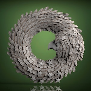 Eagle Wreath, 3d STL Model for CNC Router, Artcam, Vetric, Engraver, Relief, Carving, Cut 3D, 10177