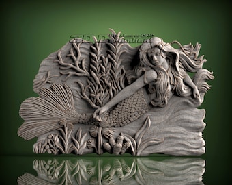 Beautiful Mermaid, 3d STL Model for CNC Router, Artcam, Vetric, Engraver, Relief, Carving, Cut 3D, 6561