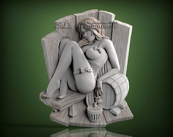 Sensual Women Drinking, 3d STL Model for CNC Router, Artcam, Vetric, Engraver, Relief, Carving, Cut 3D, 3068