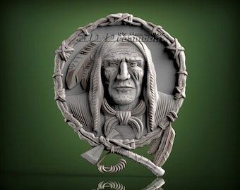 Old Indian Man, 3d STL Model for CNC Router, Artcam, Vetric, Engraver, Relief, Carving, Cut 3D, 2097