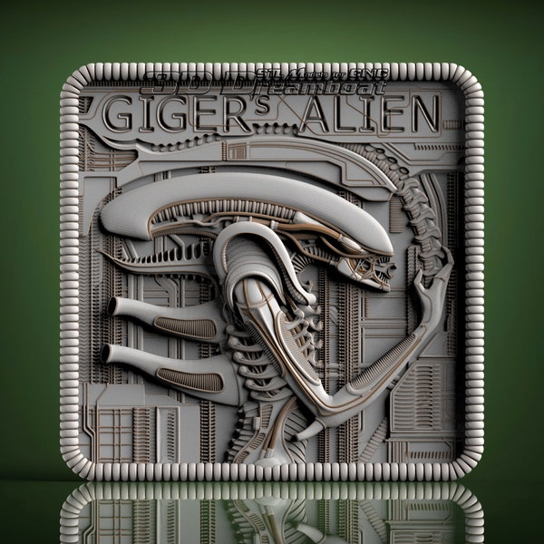 Gigers Alien Wall Plaque, 3d STL Model for CNC Router, Artcam, Vetric, Engraver, Relief, Carving, Cut 3D, 6271