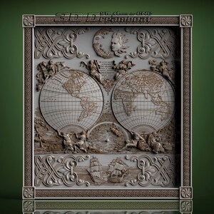 Mapa do mundo, modelo 3D STL para roteador CNC, Artcam, Vetric, gravador, relevo, entalhe, corte 3D, 6615