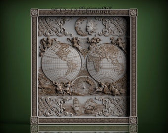 The World Map, 3d STL Model for CNC Router, Artcam, Vetric, Engraver, Relief, Carving, Cut 3D, 6615