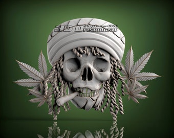 Marijuana Skull, 3d STL Model for CNC Router, Artcam, Vetric, Engraver, Relief, Carving, Cut 3D, 10163