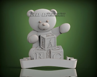 Teddy Bear With Blocks, 3d STL Model for CNC Router, Artcam, Vetric, Engraver, Relief, Carving, Cut 3D