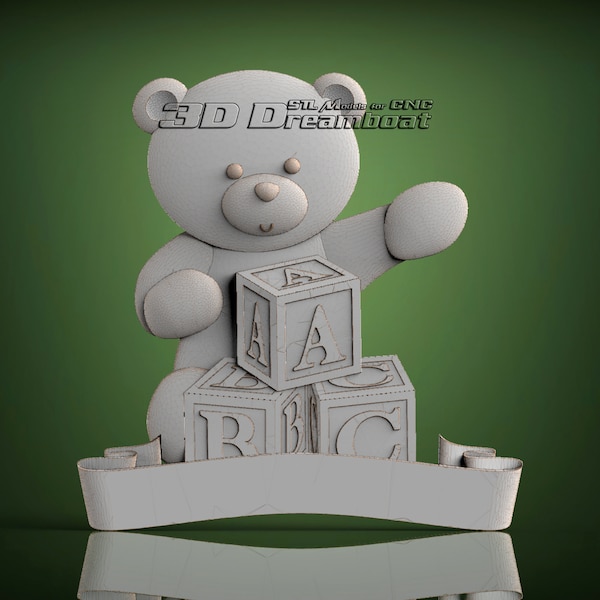 Teddy Bear With Blocks, 3d STL Model for CNC Router, Artcam, Vetric, Engraver, Relief, Carving, Cut 3D