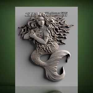 Mermaid, 3d STL Model for CNC Router, Artcam, Vetric, Engraver, Relief, Carving, Cut 3D, 6560