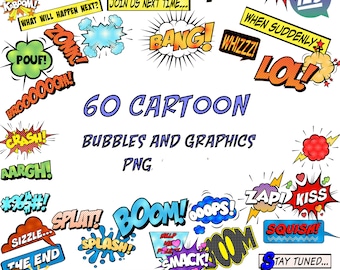 Ensemble de 60 fichiers numériques PNG pour le dessin animé et la bande dessinée : motifs amusants