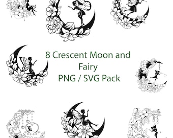 Pack croissant de lune et fée PNG/SVG : designs enchanteurs pour l'artisanat