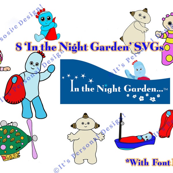 8 Night Garden SVG set with Night Garden Font Included