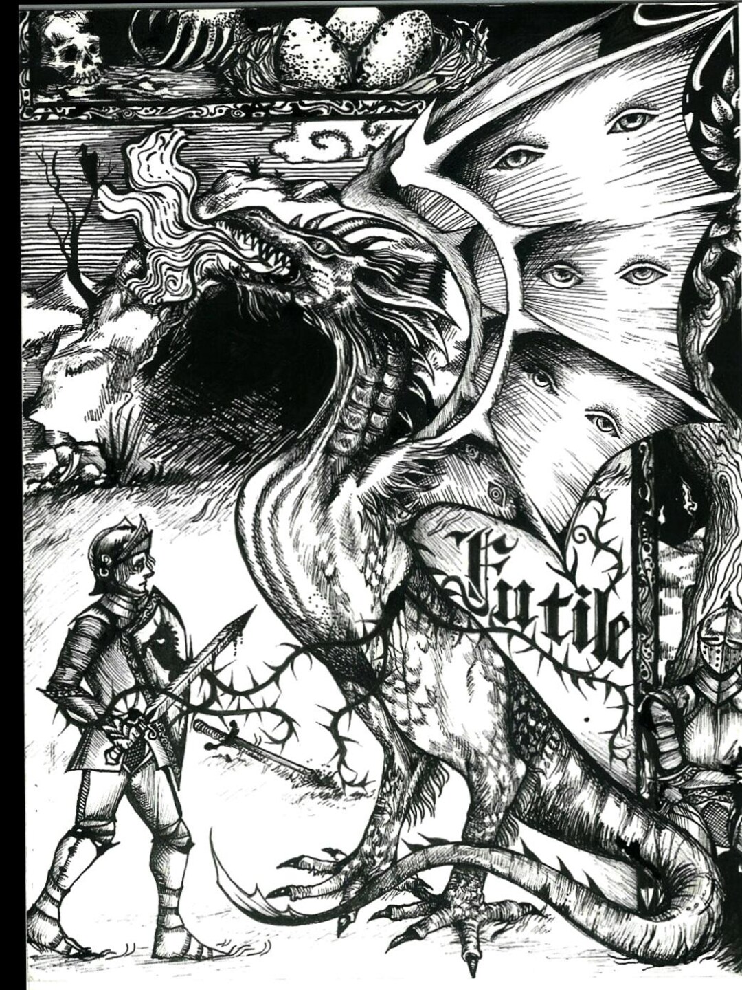 Futile- Medieval Style Dragon - Pen & Ink - Traditional- Fine Art Print ...