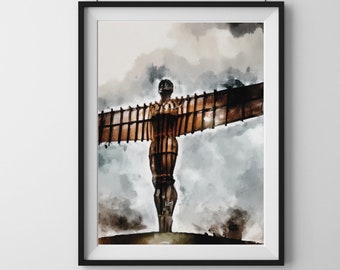 Angel of the North, Watercolour Art Print, North East, Newcastle, Tyneside