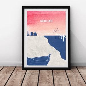 Redcar Coastal Art Print – Watercolour Silhouette, North East Wall Art, A4 A3