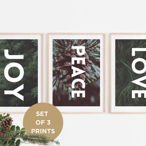 Love Peace Joy Print Set – Minimalist Christmas Typography Art, Holiday Wall Decor, A4 A5