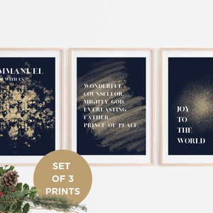 Christmas Scripture Prints – Gold & Blue Verse Art Set, Holiday Typography Decor, A5 A4 A3