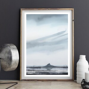 Holy Island, Abstract, Watercolour and Charcoal Art Print, Wall Art, North East, Lindisfarne