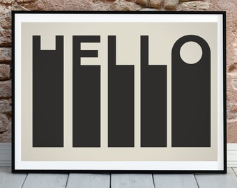 Hello Art Typography Print – Minimalist Motivational Poster, Positive Quote Wall Decor, A4 A3 A2
