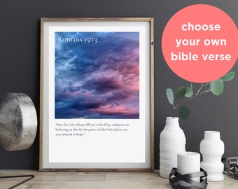 Custom Bible Verse, Inspirational Wall Print, Bible, Christian Art, Peaceful Nature Sky, Home Decor