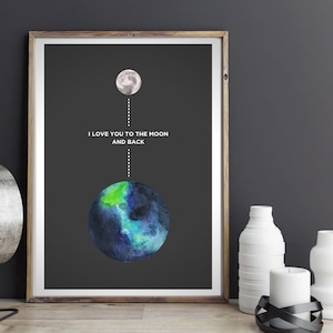 Love you to the Moon and Back Art Print / Inspirational Space Wall Print / A2 / A3 / A4