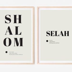 Shalom & Selah Set of 2, Inspirational Wall Print / Bible, Christian Art / Typography / Home Decor