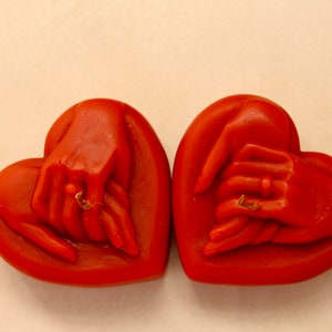 Heart shaped candle with hand in hand, ring, love, candle for St. Valentine's day, proposal or anniversary, gift for her, wife, girlfriend