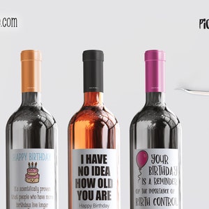 Funny Birthday Wine Labels | Insulting Birthday Gift | Humorous Wine Stickers | Adult Birthday Gift Idea | Custom Wine Bottle Label