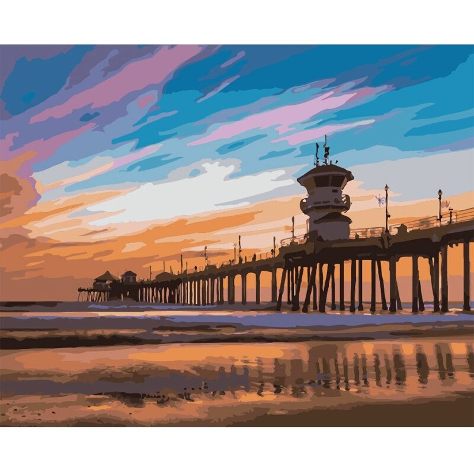 Huntington Beach Pier DIY Oil Easy Painting by Numbers Kit for Etsy