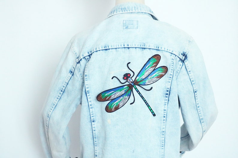 Sew on patch,for jacket,for mask,for backpack, Large dragonfly patch,green,iron on patch,embroidered patch,applique
