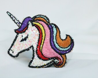 Glitter Unicorn patch,rainbow,iron on patch,embroidered patch,applique, Sew on patch,for jacket,for mask,for backpack,