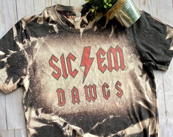 Sic'Em Dawgs /GA/Dawg life/ Bleached T-Shirt/ Womans T-shirt