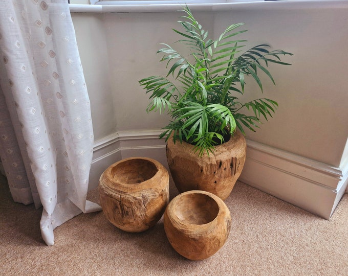 Rustic Farmhouse Java Teak Decorative Pots - Plant Pots - 3 Sizes ...