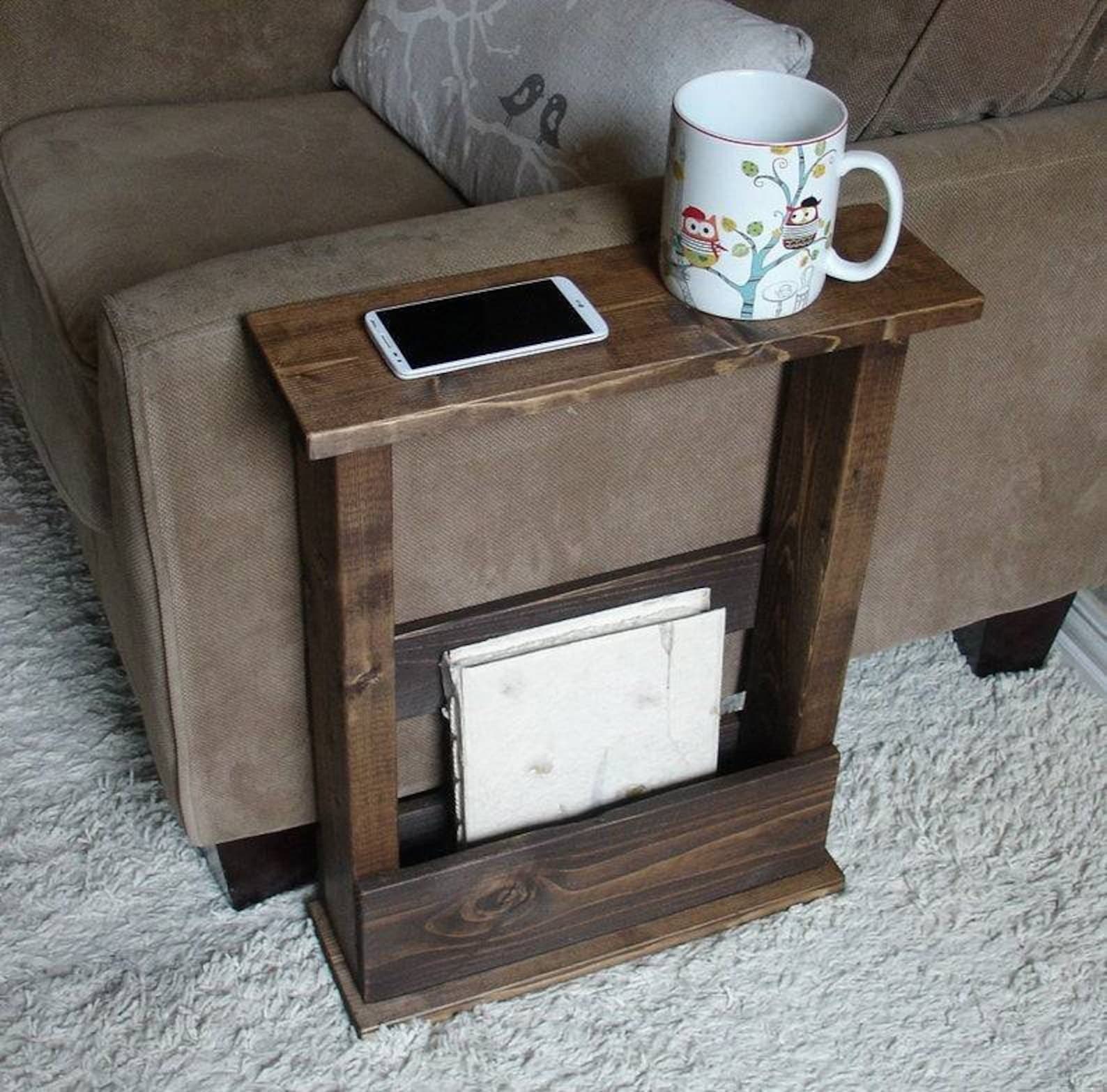 Solid Wood Narrow Side End Sofa Table With Storage Various Etsy