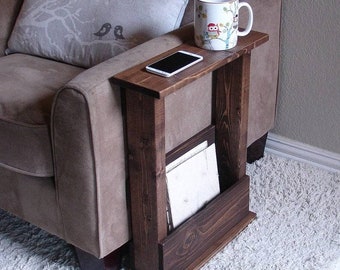 Solid Wood Narrow Side End Sofa Table with Storage - Various Sizes & Colours Available