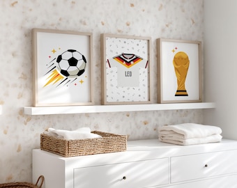 World Cup Poster Germany, Children's Room Pictures Football, Set of 3 Pictures, Children's Room Decor, Gift for Children - Jersey, Personalized, Football Picture