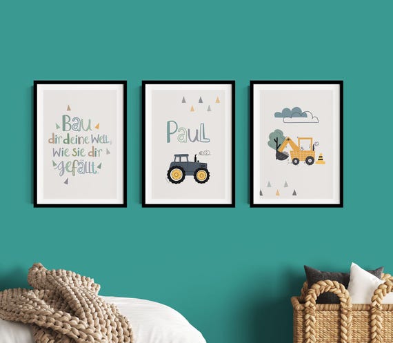 Kinderzimmer Poster Traktor DIN A4 - Bunte Wanddekoration Für Jungen Und Mädchen