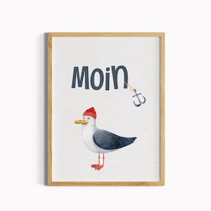 Maritime decoration entrance, Hello seagull mural, gift idea for moving in, kitchen, bedroom, entrance, living room decoration, wall design, animal picture