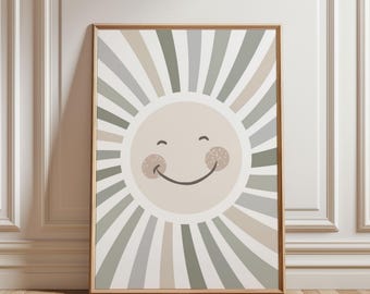 Sun Poster Green, Children's Room Picture, Single Poster Sage Green Boy, Wall Decor for Children, Children's Room Decor Boho Scandinavian, Colorful, Boy's Room