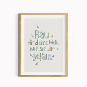 Kinderzimmer Bilder Junge, Kinderspruch boho Wanddeko Jungenzimmer, Geschenkidee für Taufe, Geburt, Zitat, Grüne bunte Buchstaben, Baustelle