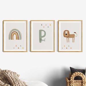 Fotos de quarto infantil menino, nome arco-íris leão, verde, bege, decoração de parede quarto de menino, conjunto de 3 pôsteres animais, decoração de quarto infantil cinza, carta