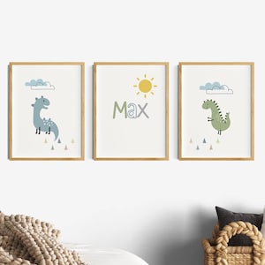 Set di poster Dino, quadri da parete per la camera dei bambini, 3 quadri da parete colorati, camera dei ragazzi, cameretta per bambini, quadri di dinosauri verdi, blu, decorazione da parete