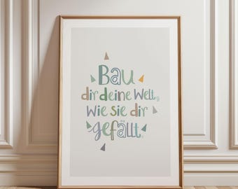 Children's room pictures boy, children's saying boho wall decoration boy's room, gift idea for baptism, birth, quote, green colorful letters, construction site