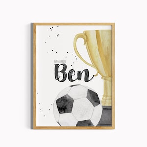 Regalo di calcio ragazzo, poster con nome personalizzato, regalo d'addio allenatore, regalo uomo, decorazione camera bambini, regalo battesimo, poster trofeo
