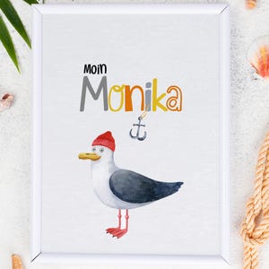 Affiche Seagull Moin, image de vœux et ancre comme idée de cadeau de décoration murale pour les personnes âgées, maman, papa, grand-mère ou grand-père pour leur anniversaire et les enfants de la côte
