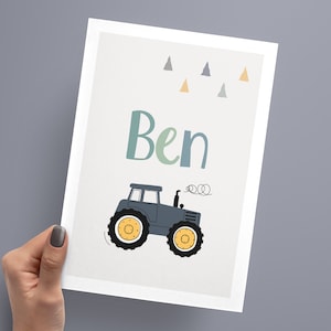 Kinderzimmer Bilder Junge Traktor, Wanddeko Poster Set Bagger, personalisiert mit Name Deko Baby Geburt, Baustelle Fahrzeuge Bauernhof Auto zdjęcie 4