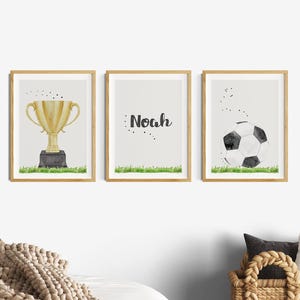 Póster habitación infantil futbol, set de 3 cuadros, decoración habitación infantil hermanos, regalo niño pequeño adolescente, personalizado, cuadros de futbol