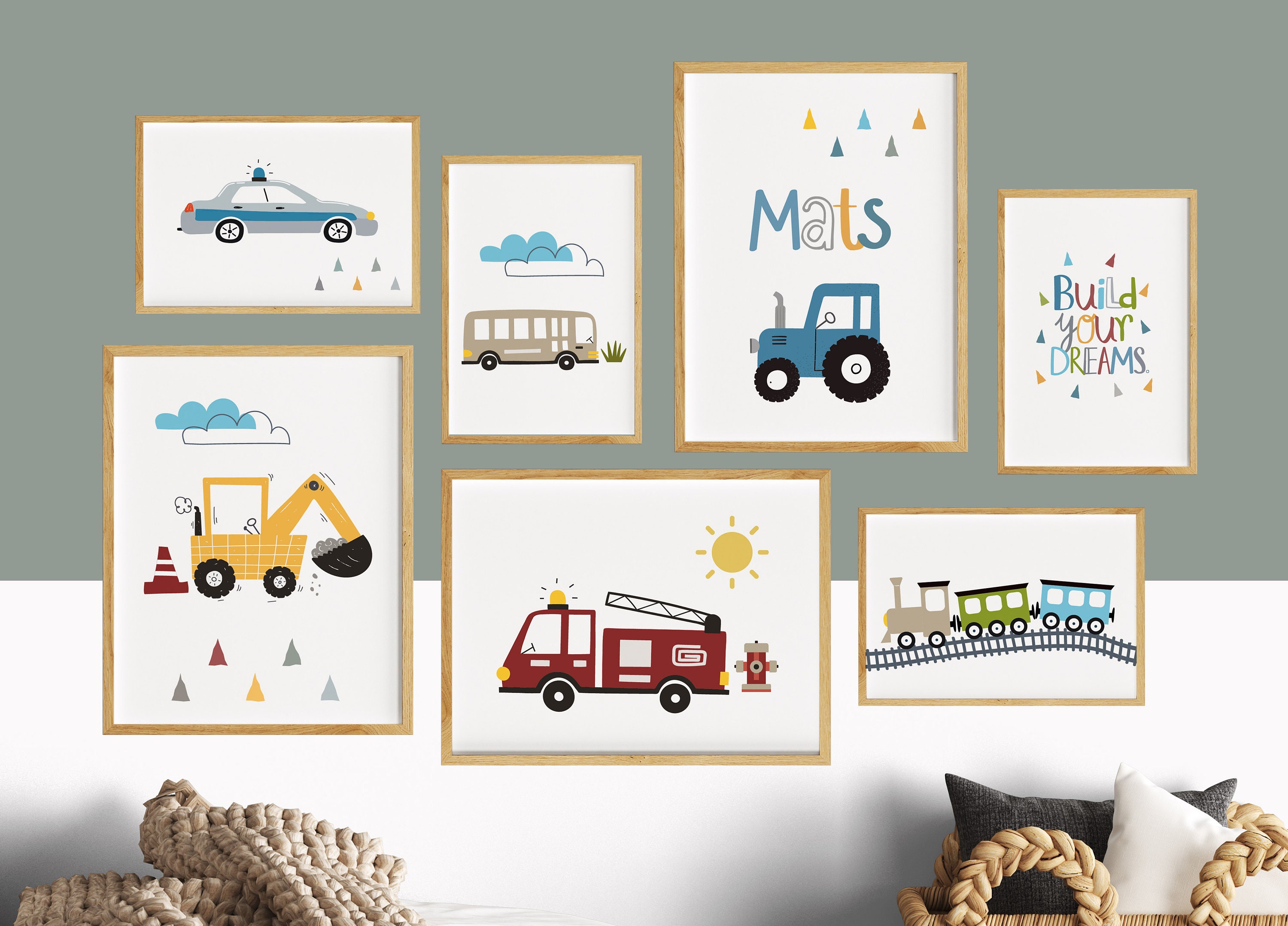 Différents types de camions de construction et d'excavatrices T-shirt enfant