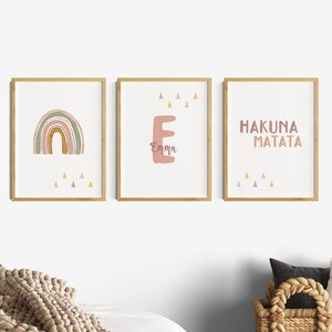 Póster infantil niñas rosa viejo, imágenes boho habitación infantil, Glückskind juego de 3 carteles habitación de niñas, Hakuna Matata, arco iris, cartel con nombre rosa