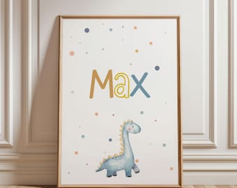 Dinosaur poster for a child's room, for a boy's room, dinosaur picture, wall art for a boy's room, personalized christening gift, wall art, baby's room