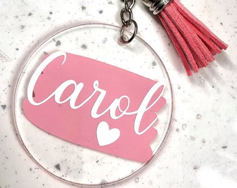 Acrylic circle name keyrings